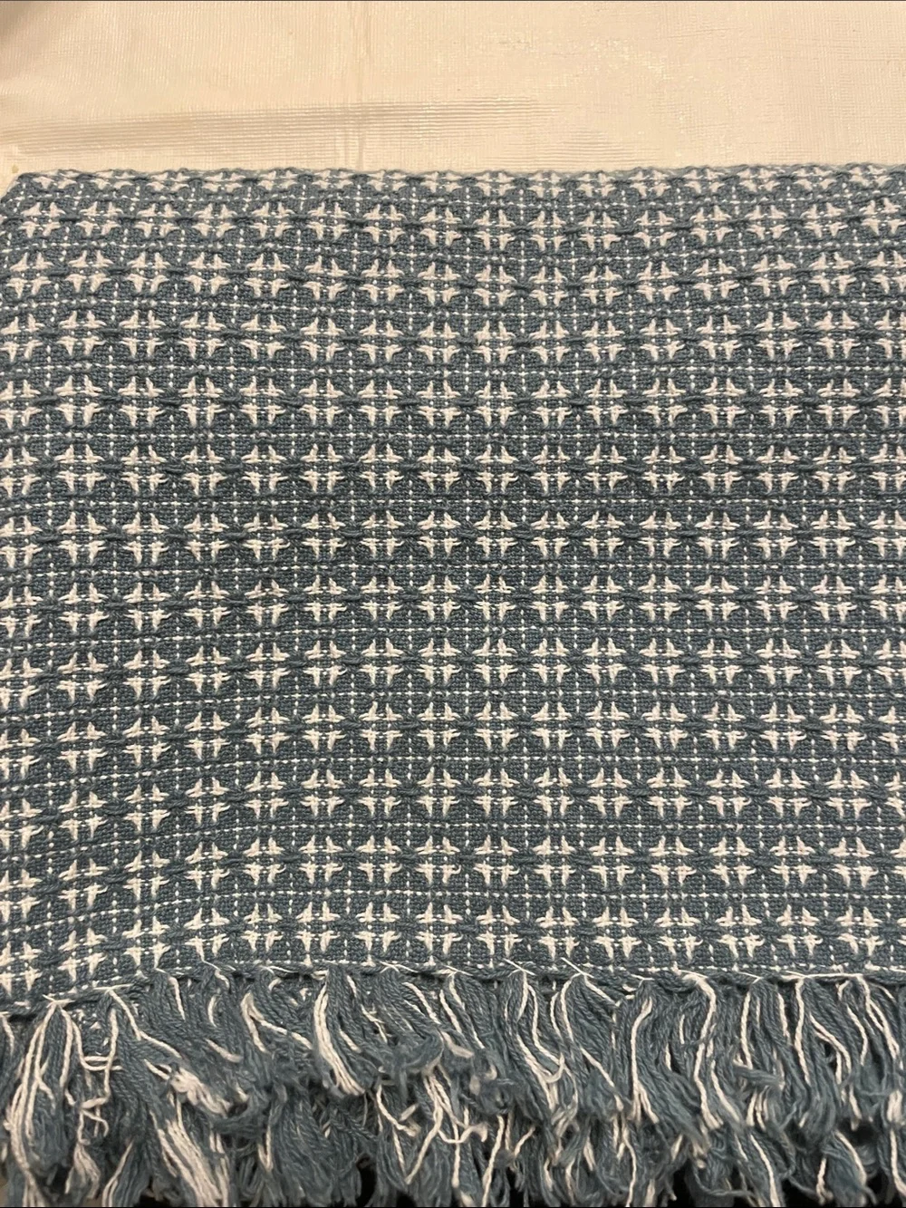 56” x 78” ( measured to fringe) Blue Woven Fringe Throw Blanket - Brand